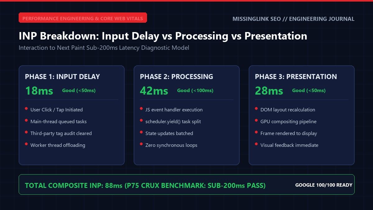 INP Breakdown: Input Delay vs Processing vs Presentation Technical Diagnostic Model