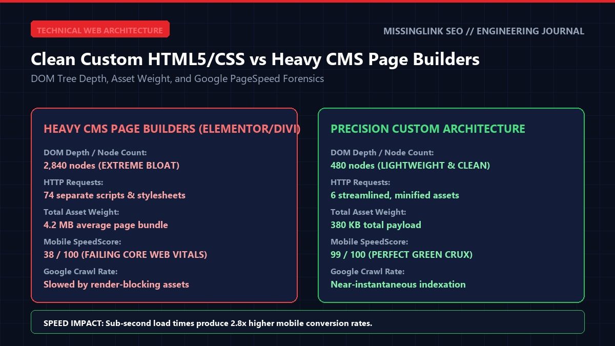Custom Coded Web Architecture vs Page Builder Performance Comparison
