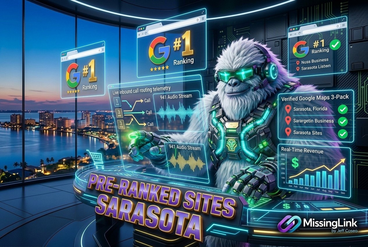 Cyber Yeti architecting Pre-Ranked Sites Sarasota command grid with organic rankings and live lead routing